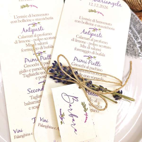 menù matrimonio tema lavanda